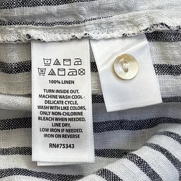 Sigrid Olsen 100% Linen Striped Button Down Blouse Coastal Lagenlook Travel 2X - Picture 10 of 12